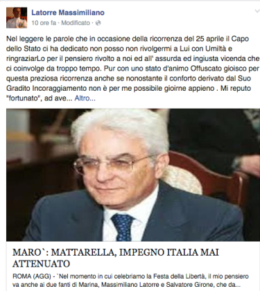 Marò. Mattarella, impegno Italia mai attenuato Marò. Mattarella, impegno Italia mai attenuato
