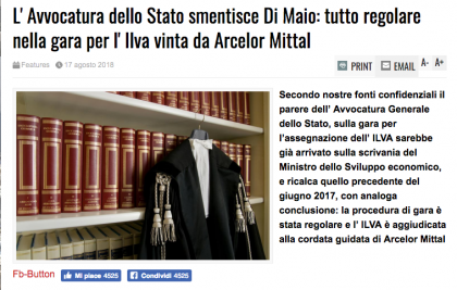 Ilva, Di Maio: da parere Avvocatura forti criticità Ilva, Di Maio: da parere Avvocatura forti criticità