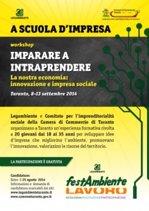 Fare Impresa sociale a Taranto. Partecipazione gratuita per 20 giovani. Fare Impresa sociale a Taranto. Partecipazione gratuita per 20 giovani.