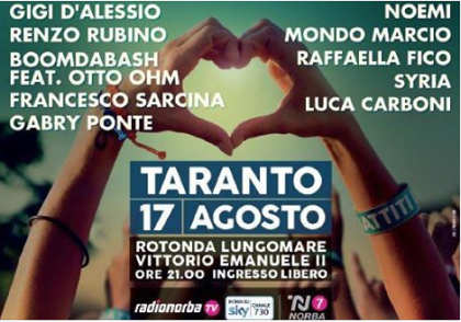 Ecco gli artisti della tappa tarantina di RadioNorba “Battiti Live” Ecco gli artisti della tappa tarantina di RadioNorba “Battiti Live”