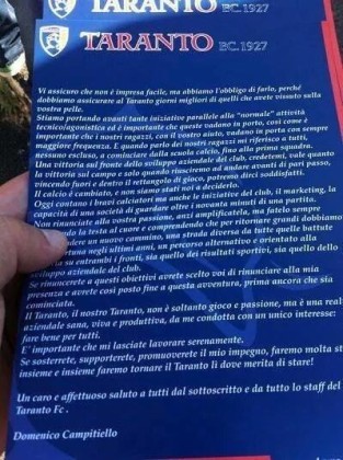 Prima vittoria casalinga per il Taranto. Ma Campitiello “minaccia” i tifosi item-thumbnail