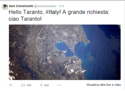 “Hello Taranto”: tweet della Cristoforetti dallo spazio “Hello Taranto”: tweet della Cristoforetti dallo spazio