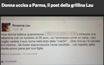 Una donna uccisa a Parma, l’insulto della consigliera M5s: “lei se l’è cercata” Una donna uccisa a Parma, l’insulto della consigliera M5s: “lei se l’è cercata”