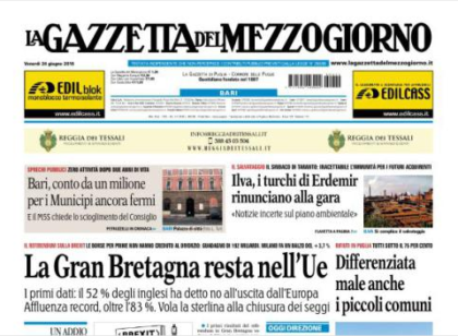 Per la Gazzetta del Mezzogiorno l’ Inghilterra è in Europa e la sterlina vola sui mercati finanziari. Povero giornalismo… item-thumbnail