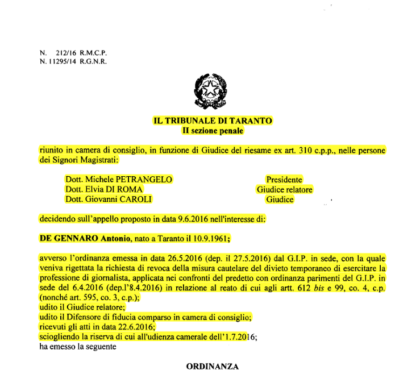 Una buona notizia: esiste una giustizia “giusta” anche a Taranto item-thumbnail