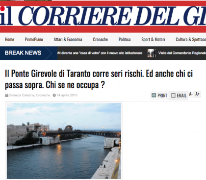 Il ponte girevole di Taranto perde i pezzi ? Il Corriere del Giorno lo aveva scritto un anno fa ! item-thumbnail