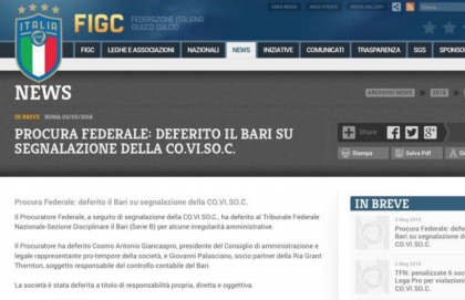 Per il Bari deferimento della Procura federale FIGC item-thumbnail