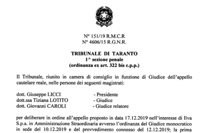Il Tribunale del Riesame di Taranto accoglie il ricorso di Ilva: “L’altoforno 2 non va spento” item-thumbnail