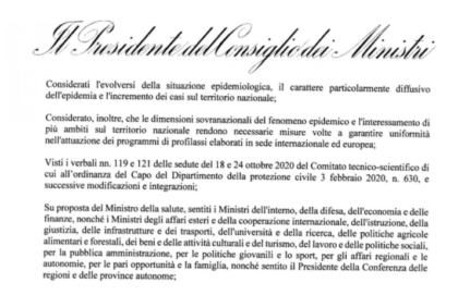 Ecco il nuovo Dpcm. Limitate le uscite dal comune, chiusura palestre. Stop dalle 18 a bar, ristoranti e pub item-thumbnail